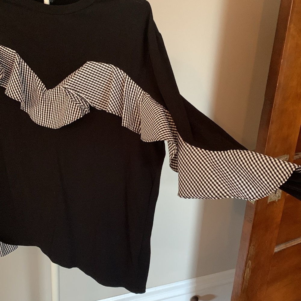 Drew; an Anthro brand; gingham ruffle knit top. Worn once. 78 retail - Picture 6 of 6